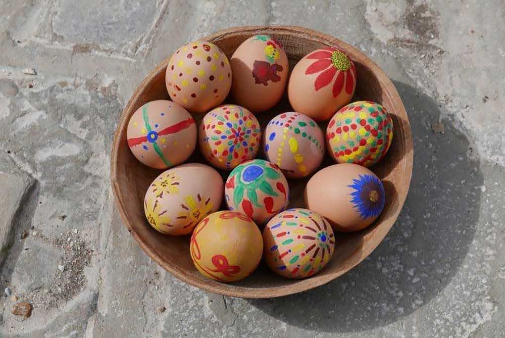 Bowl of hand-painted Easter eggs