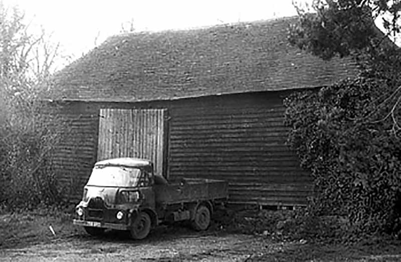 Cowfold barn on its original site before dismantling